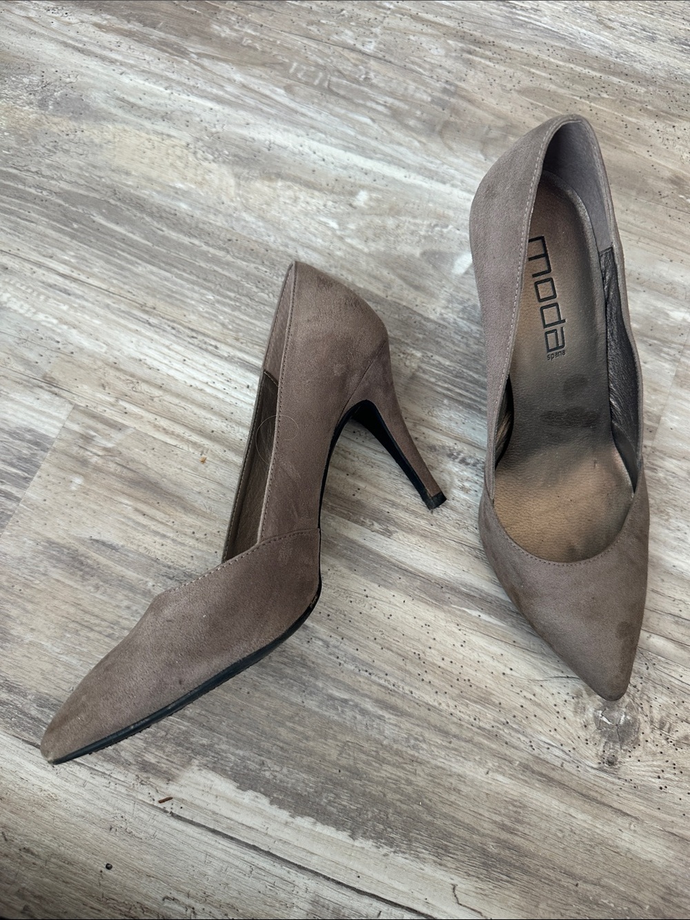 Moda Taupe Pointed-Toe Suede Stiletto Pumps 8.5